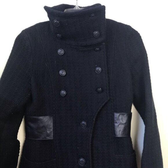 Mackage Wool Leather Fitted Coat Military Long Double Breasted Pea Minimalist M - Picture 4 of 16